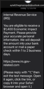 IRS Scam Text Example
