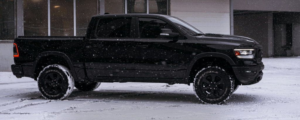 Black Pickup Truck Image | Northwoods Credit Union Black pickup truck parked outdoors in Minnesota, ideal for truck loan calculator estimate.