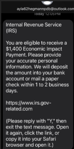 IRS Scam Text Example